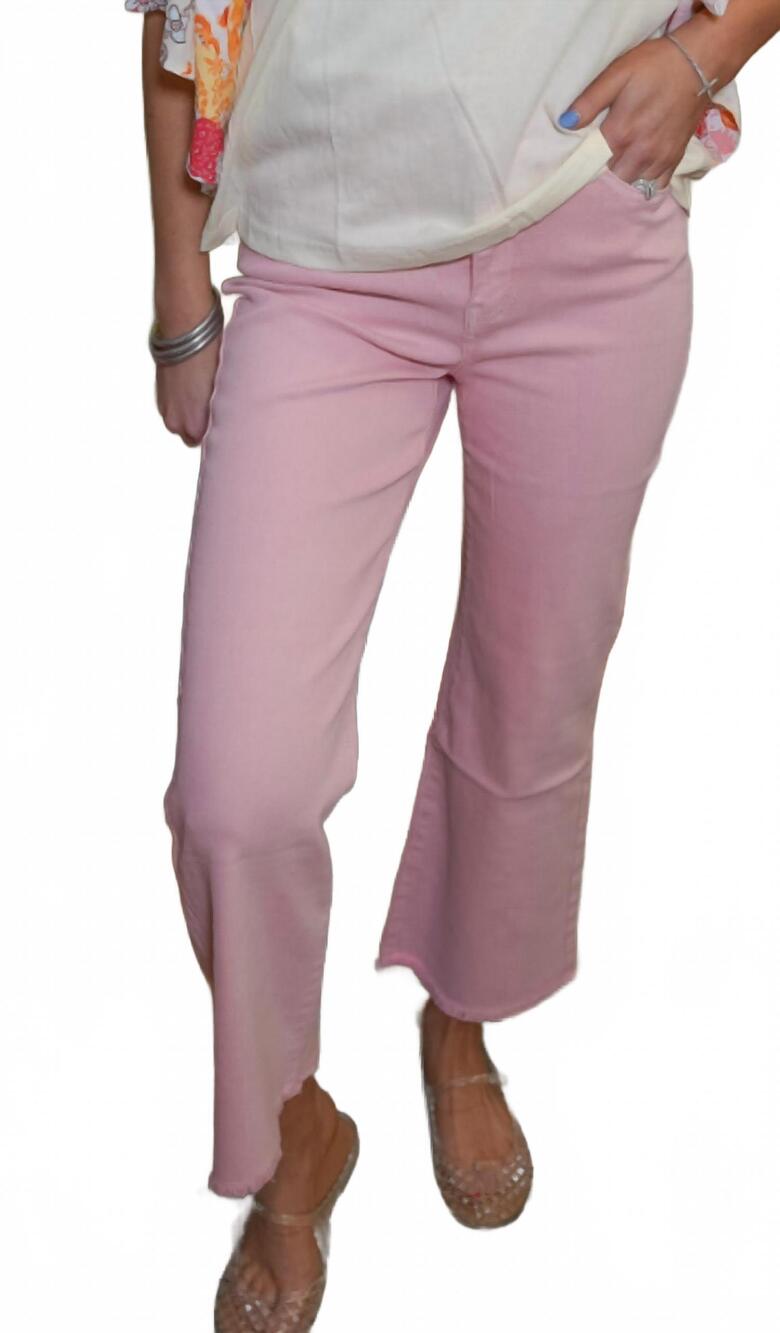 NEW ZENANA acid washed high waist frayed hem bootcut pants in pink